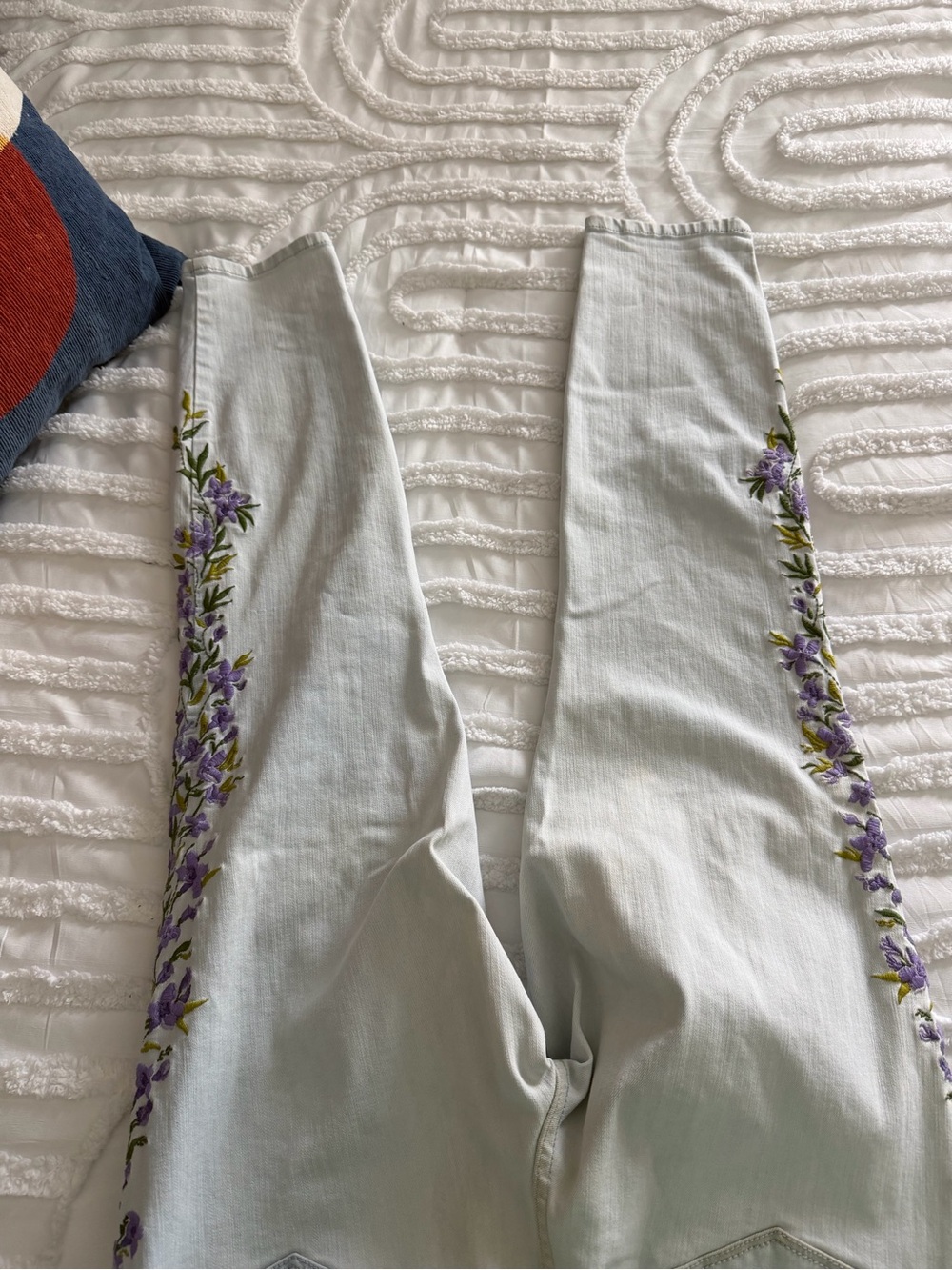 Martha Stewart Light Wash Jeans with Purple Floral Side Embroidery - Picture 3 of 12